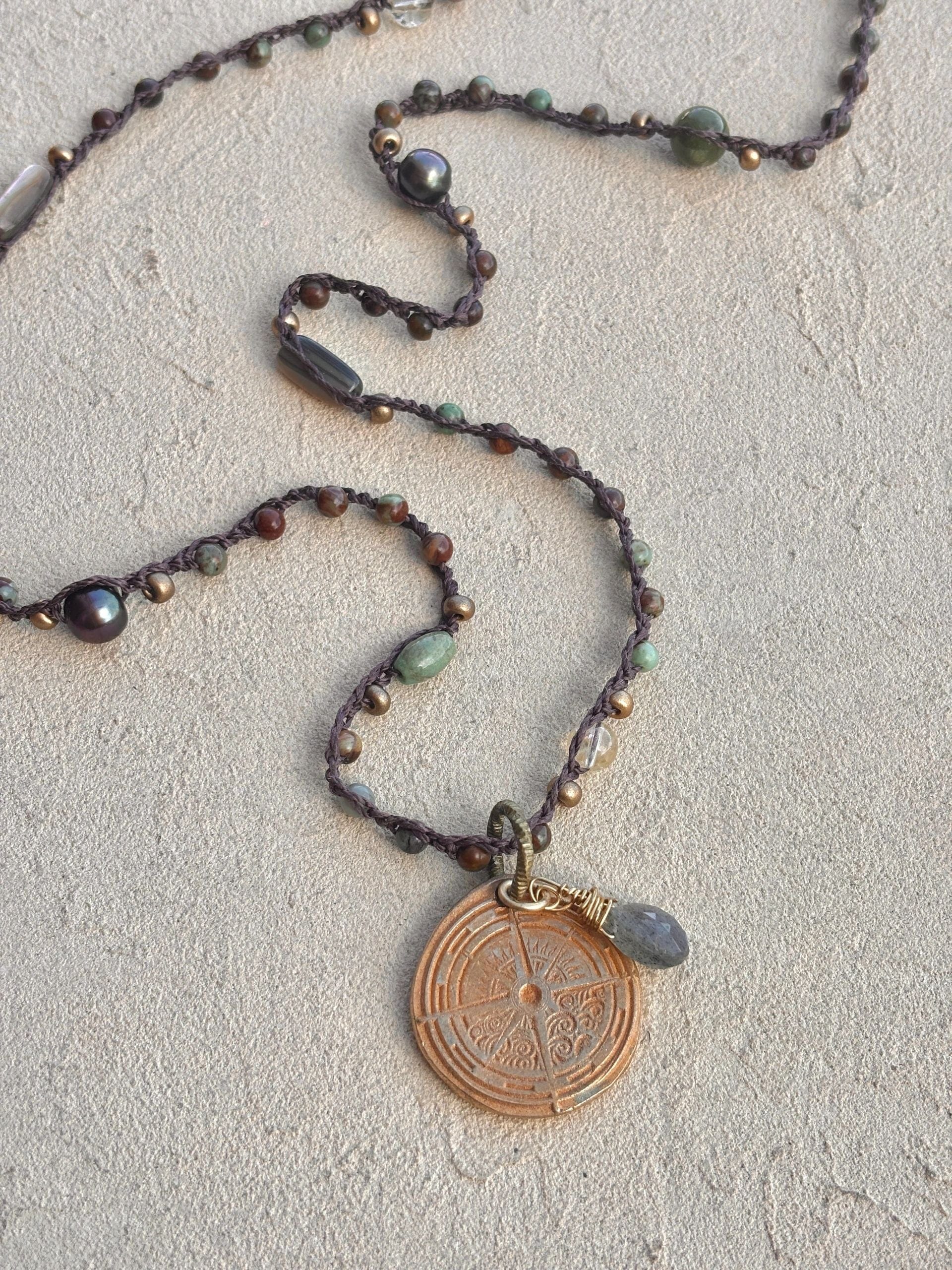 Bronze Pendants on Long Beaded Necklaces Heidi Duran Inventory