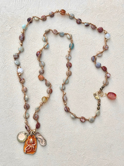 Bronze Pendants on Long Woven Semi-Precious Stone Necklaces (Assortment) Heidi Duran Inventory Octopus : Terra Jasper and Agate (36")