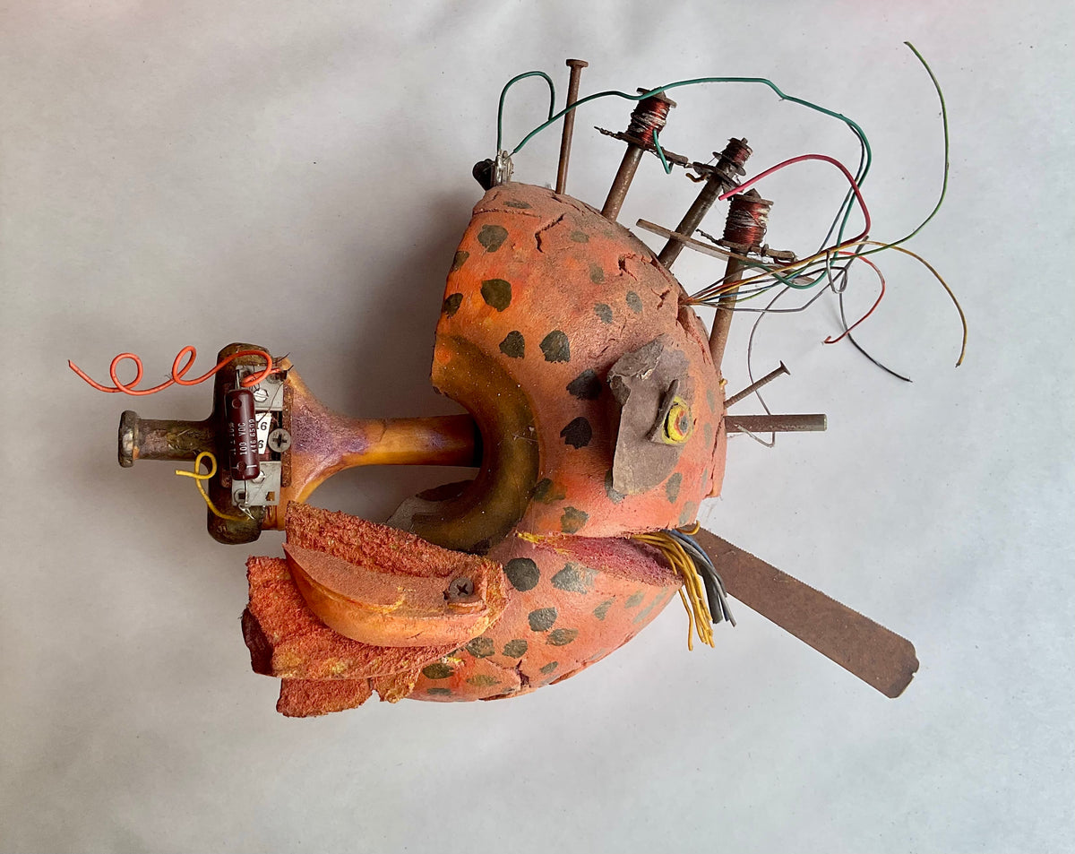 Buoy Fish - Upcycled/Eco-Folk Art Rodrigo Consignment Orange w/tongue : 12"X12"X5"