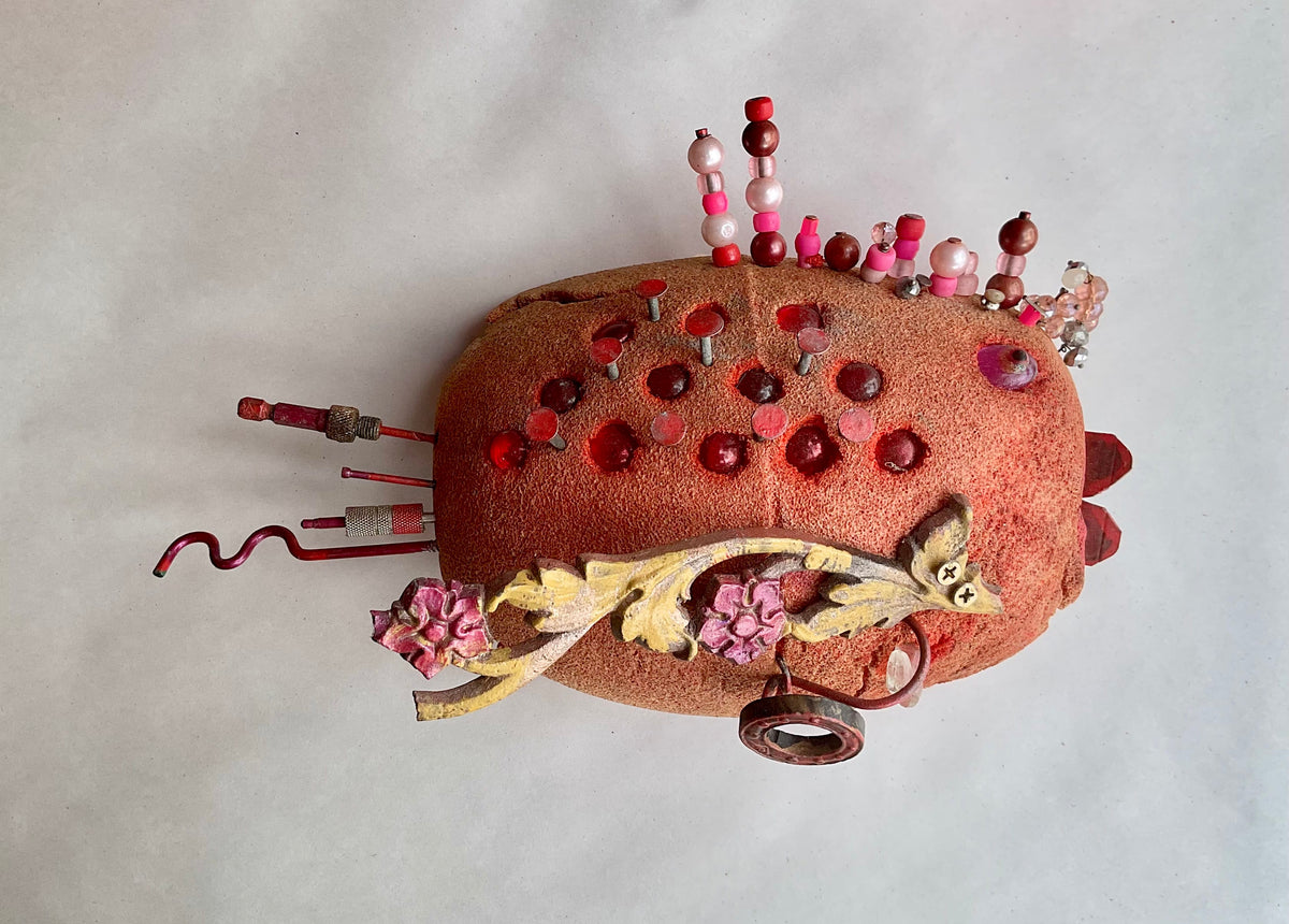Buoy Fish - Upcycled/Eco-Folk Art Rodrigo Consignment Red Kissy Lips : 13"X9"X4"