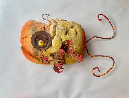 Buoy Fish - Upcycled/Eco-Folk Art Rodrigo Consignment Yellow Tequila Sunrise: 13"X9"X5"
