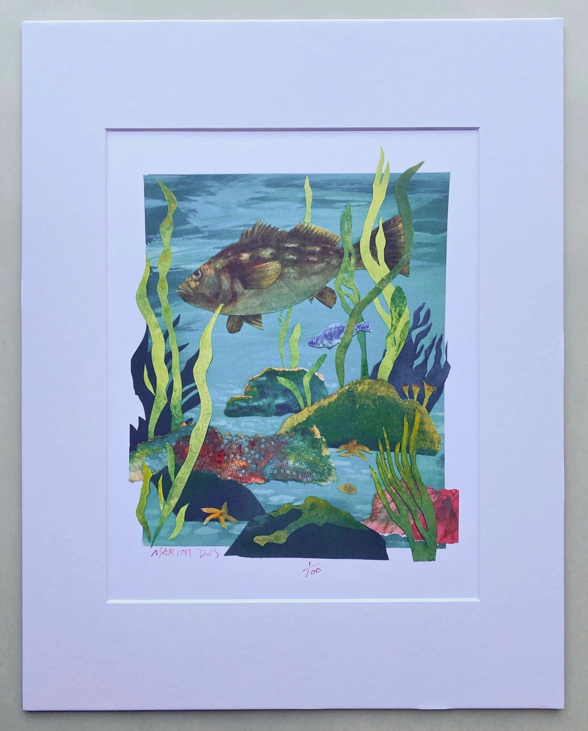 "Calico Bass" Collage Giclee Print Marion Dies Consignment