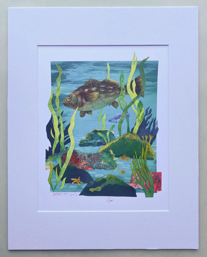 "Calico Bass" Collage Giclee Print Marion Dies Consignment