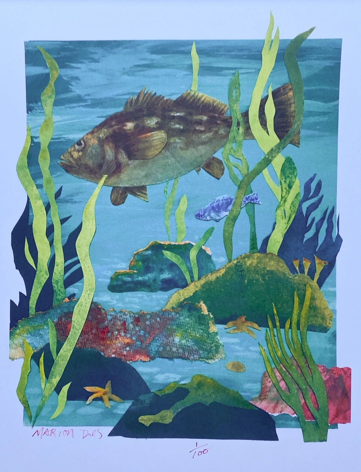 "Calico Bass" Collage Giclee Print Marion Dies Consignment