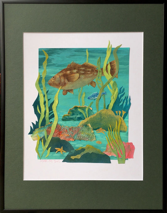 Calico Bass Collage/Painting Marion Dies Consignment