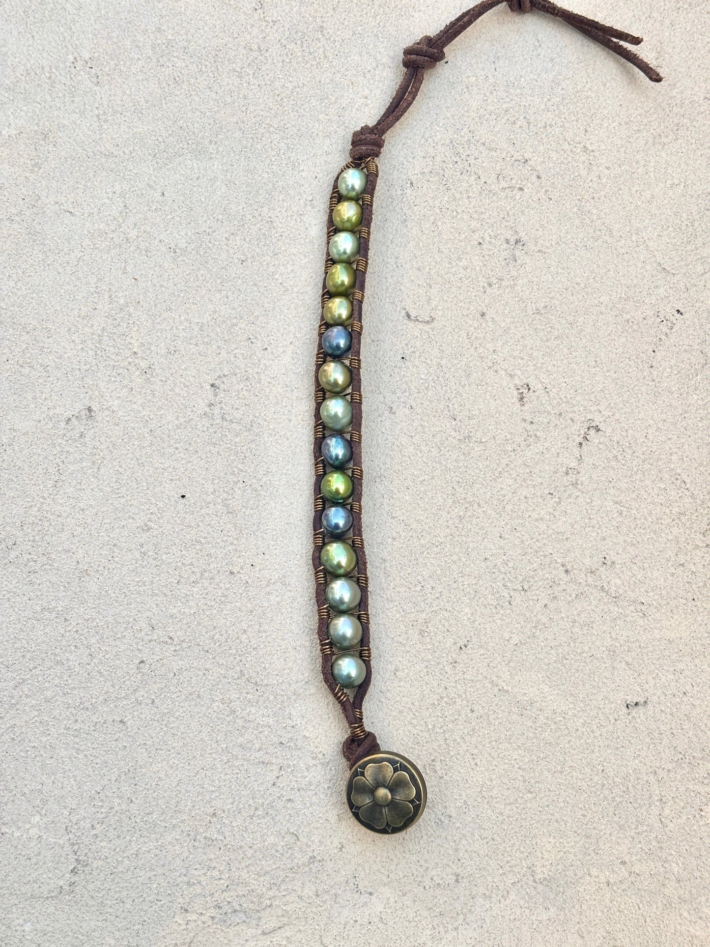 "California Kelp" Bracelet Collection Heidi Duran Inventory Green Fresh Water Pearls- Large