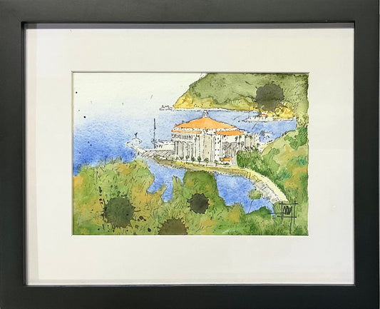 "Casino From Above Descanso Bay" Original Watercolor Painting Ray Hart Consignment