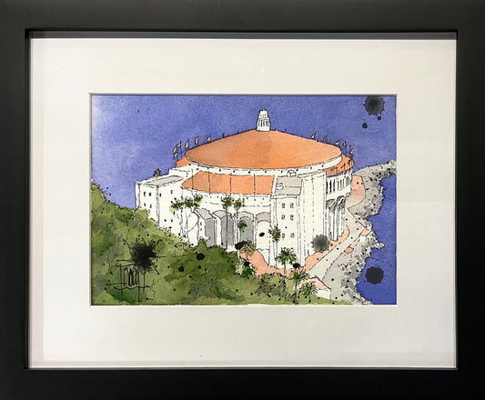 "Casino From Above" Original Watercolor Painting -Framed Ray Hart Consignment