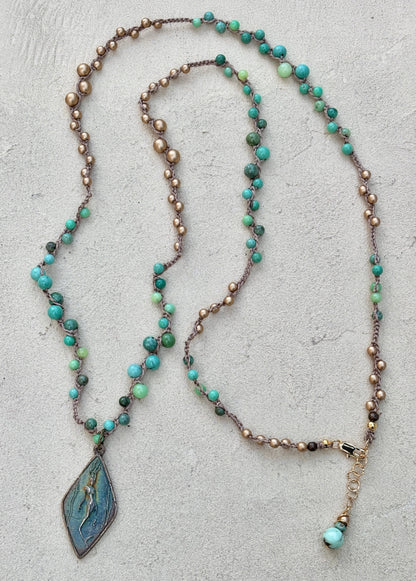 Casino Mermaid Necklace with Semi-Precious Stones Heidi Duran Inventory Green Agate and Gold Beads
