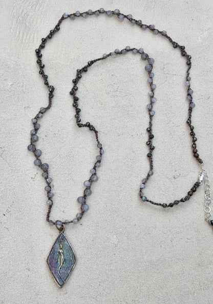 Casino Mermaid Necklace with Semi-Precious Stones Heidi Duran Inventory Labradorite and Gray Crystal Beads