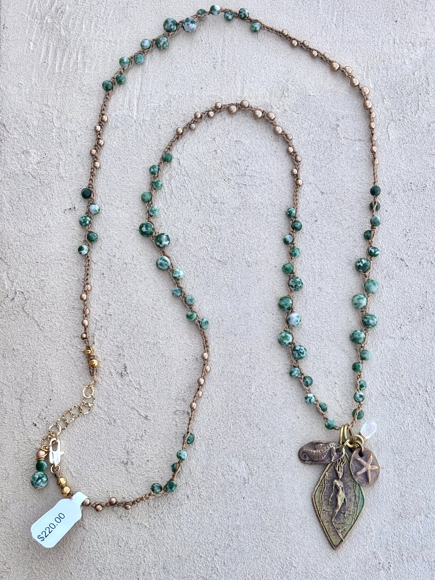 Casino Mermaid Necklace with Semi-Precious Stones Heidi Duran Inventory Spotted Jasper and Gold Beads