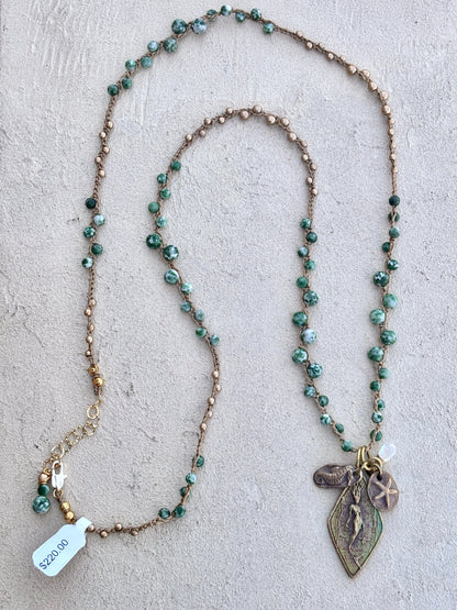 Casino Mermaid Necklace with Semi-Precious Stones Heidi Duran Inventory Spotted Jasper and Gold Beads