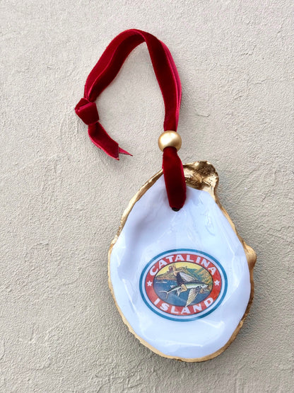 Catalina Icon Oyster Shell Ornaments Kellie Logsdon Consignment VINTAGE - Woman & Flying Fish