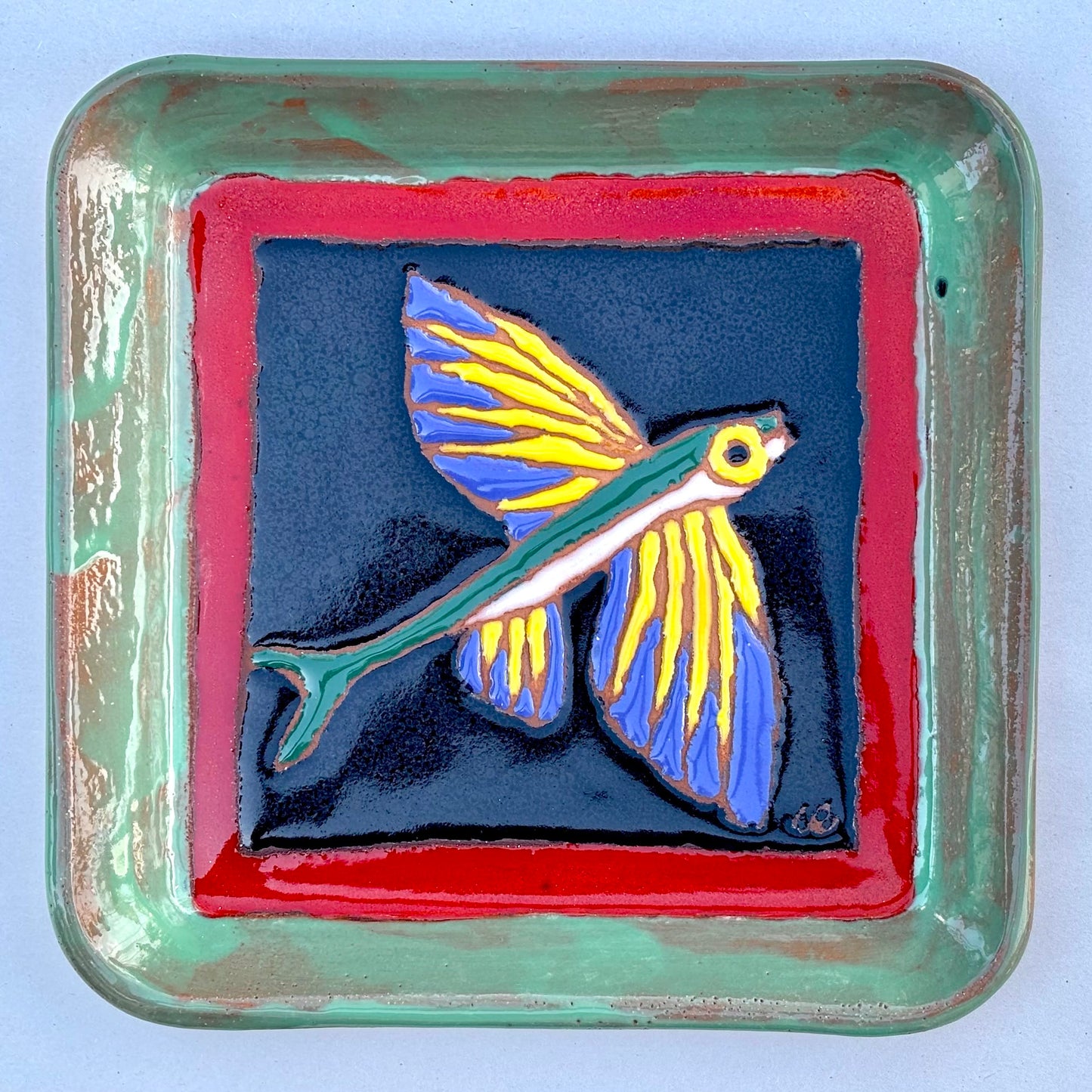 Catalina Island Fish Tile/Plate Chris R Inventory Flying Fish with Green border
