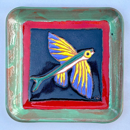 Catalina Island Fish Tile/Plate Chris R Inventory Flying Fish with Green border