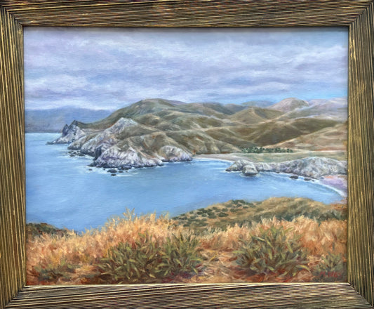 "Catalina Outlook : Shark Harbor" Original Oil Painting Marion Dies Consignment