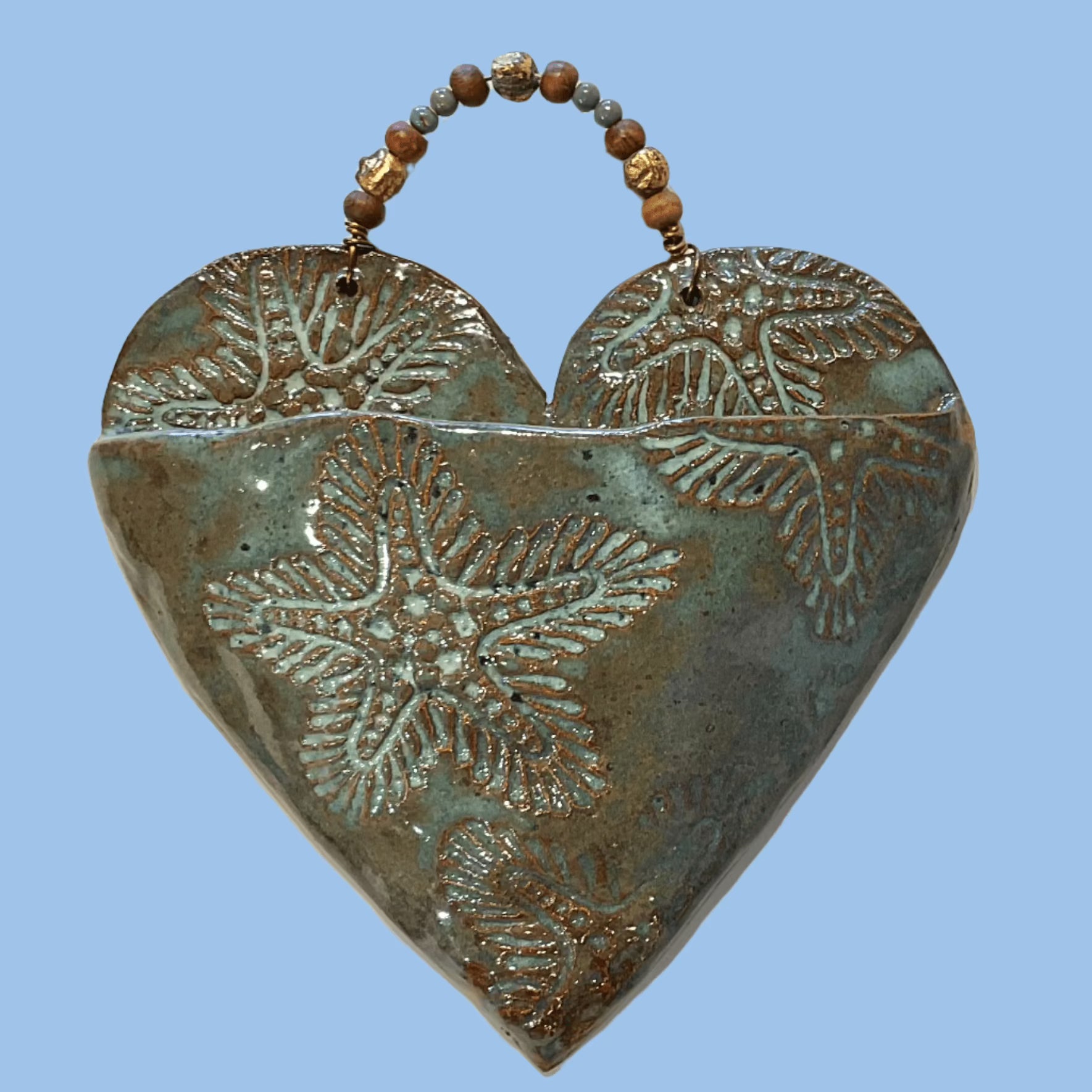Ceramic Heart Planters Heidi Duran Consignment Small - Burnt Umber w/Blue tones