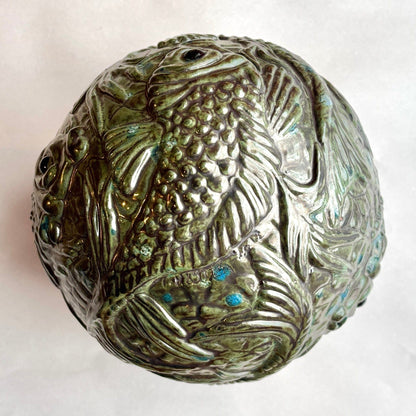 Ceramic Koi Fish Ball Sculpture Tom Hatton Consignment Metallic Green
