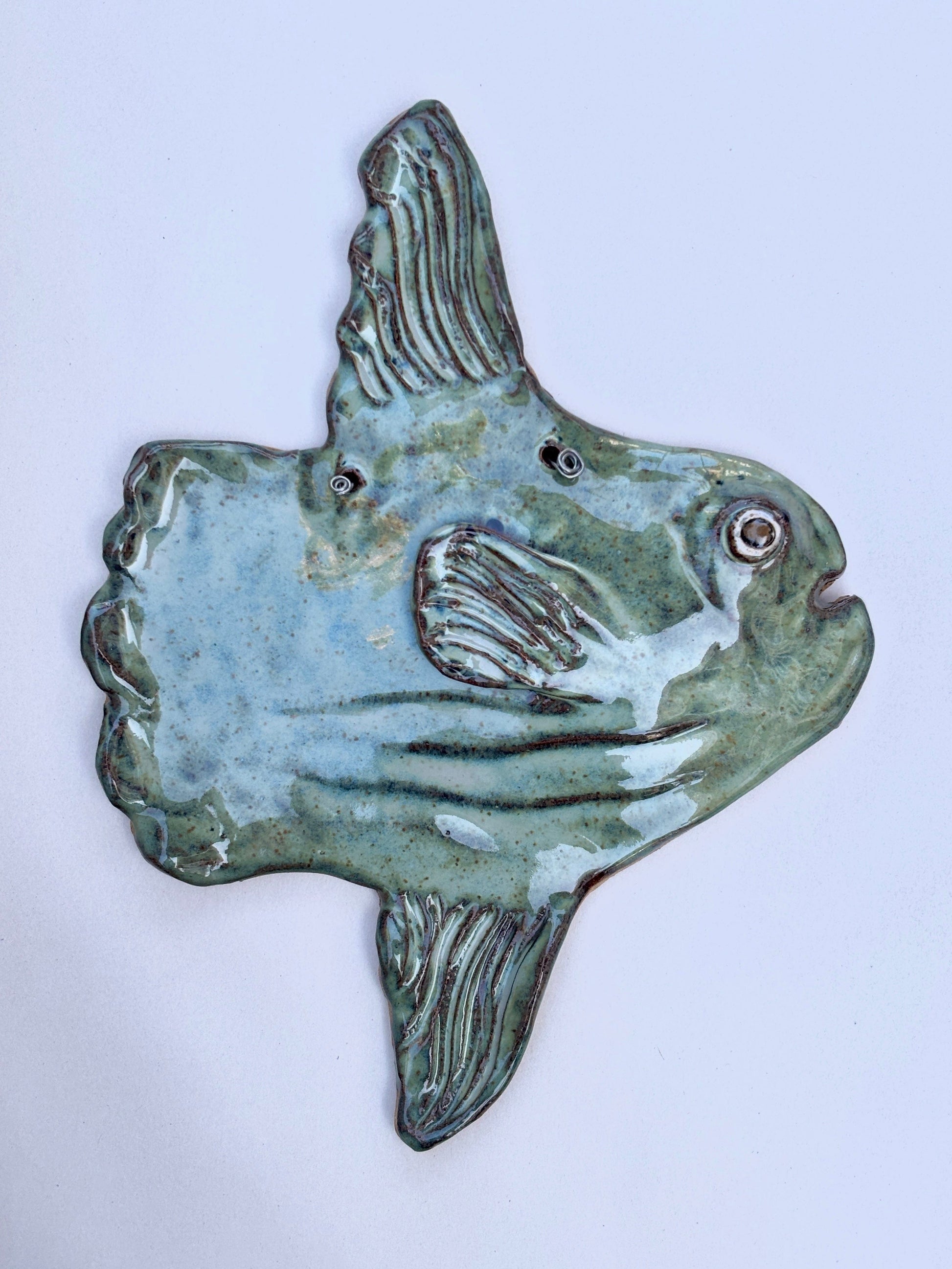 Ceramic Mola Wall Sculpture Heidi Duran Consignment Sage Green - Facing Right