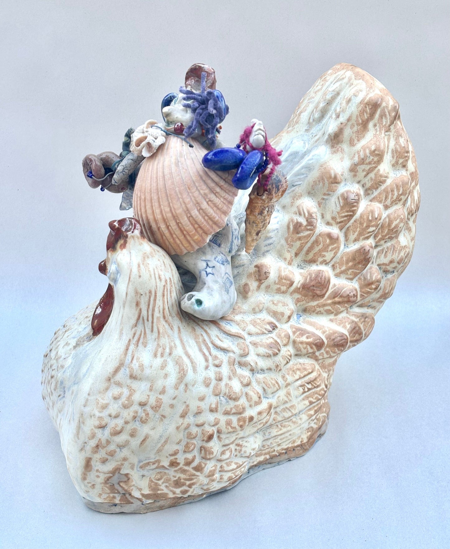 "Chicken Fish Rider" Porcelain Sculpture Juls Consignment