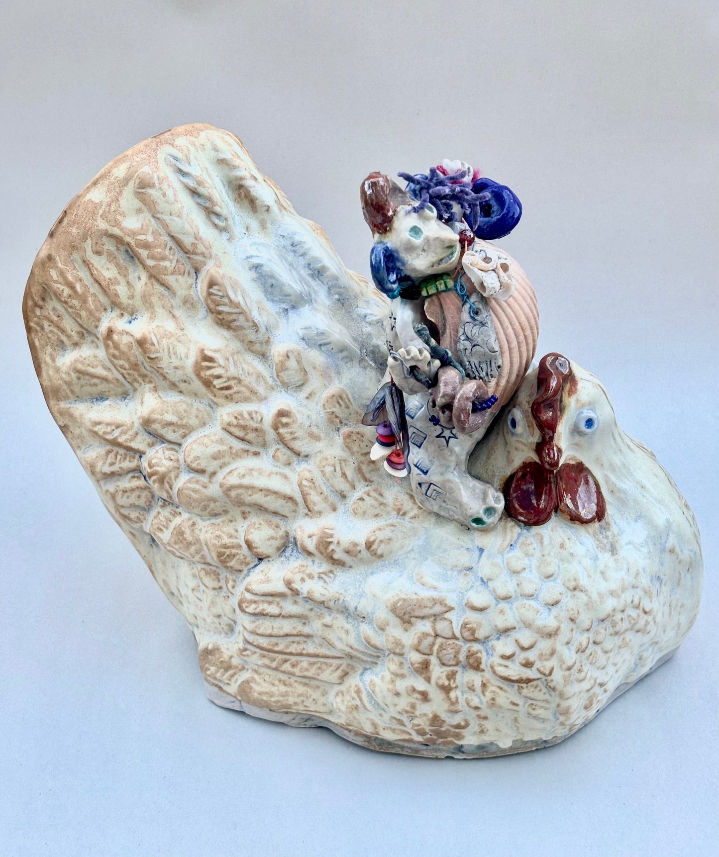 "Chicken Fish Rider" Porcelain Sculpture Juls Consignment