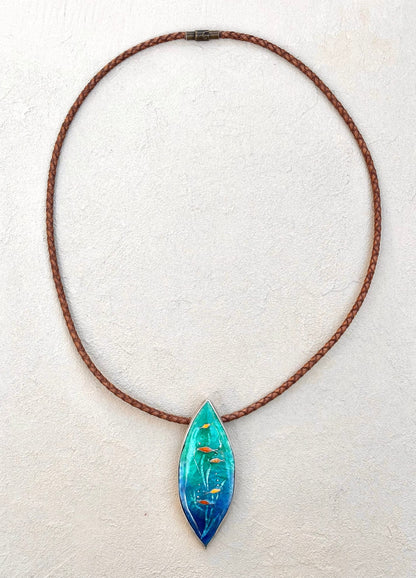 Cloisonné Enamel Undersea Scene- Sterling Pendant on Leather TERRY W. Consignment