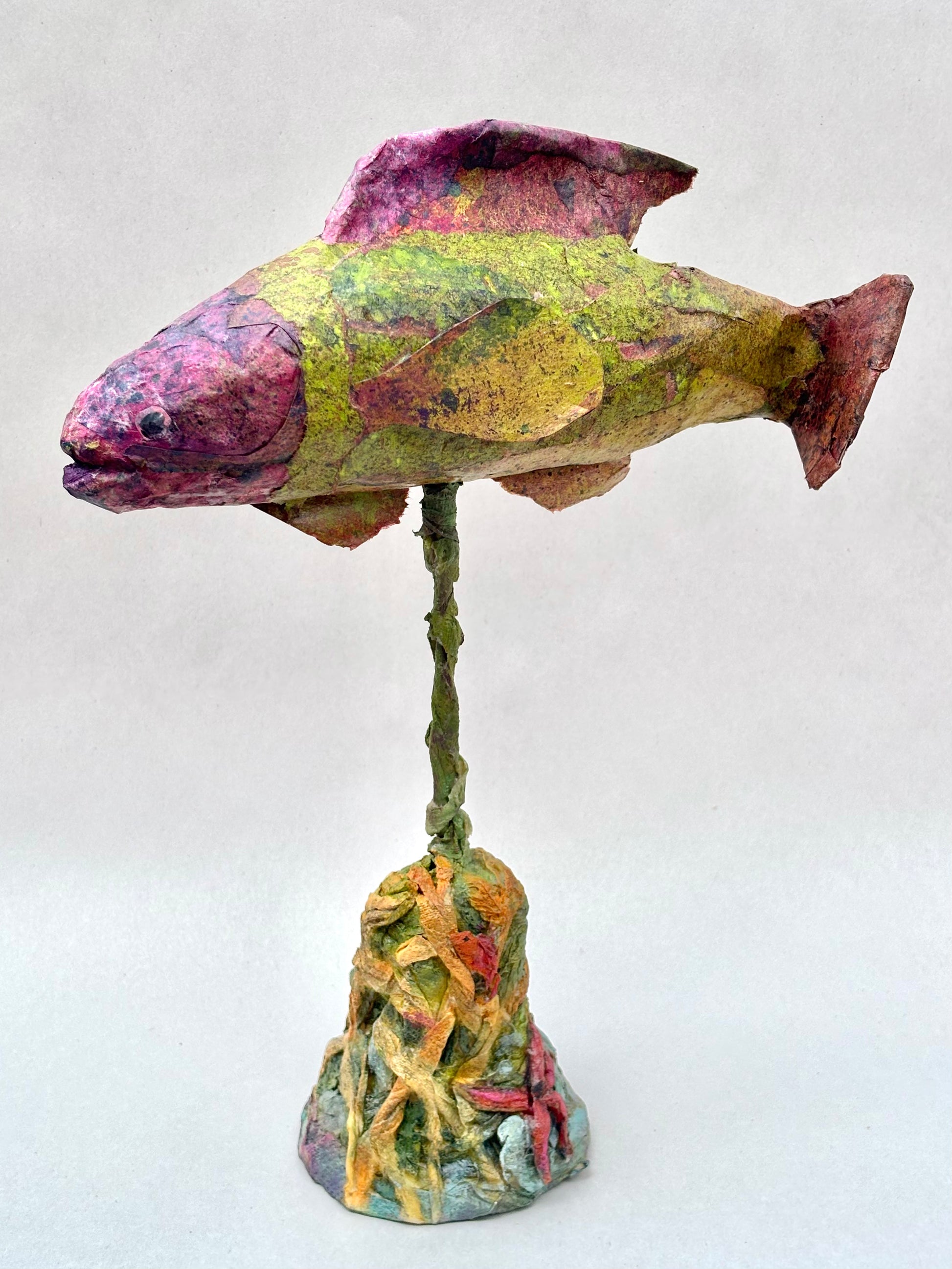Collage-Paper Mache Fish Stand Marion Dies Consignment