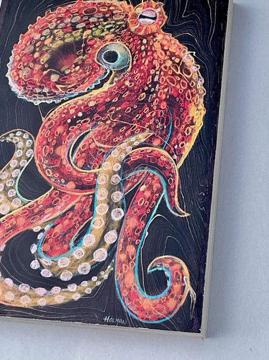 "Common Octopus" Wooden Print in Red/Black/Blue Stephen Holman Consignment