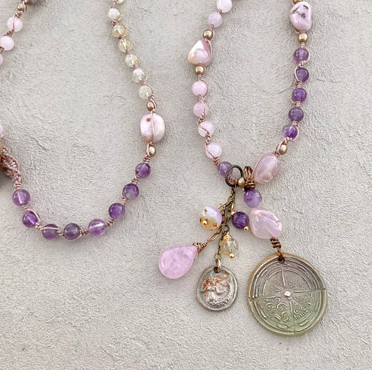 "Compass" Bronze Pendant on Woven Beaded Necklaces Heidi Duran Inventory