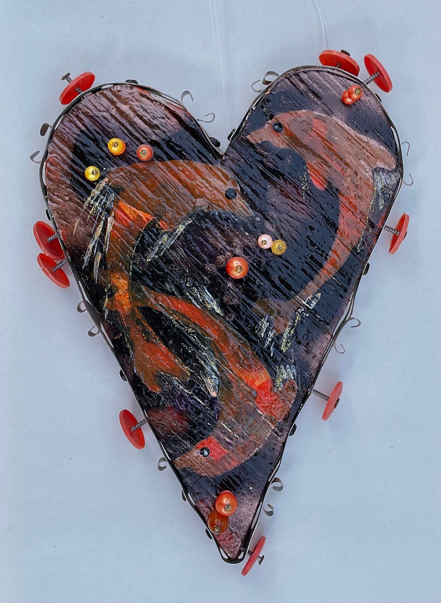 "Corazoncitos" - Folk Art by Rodrigo Rodrigo Consignment 4. Black and Orange Dolphins