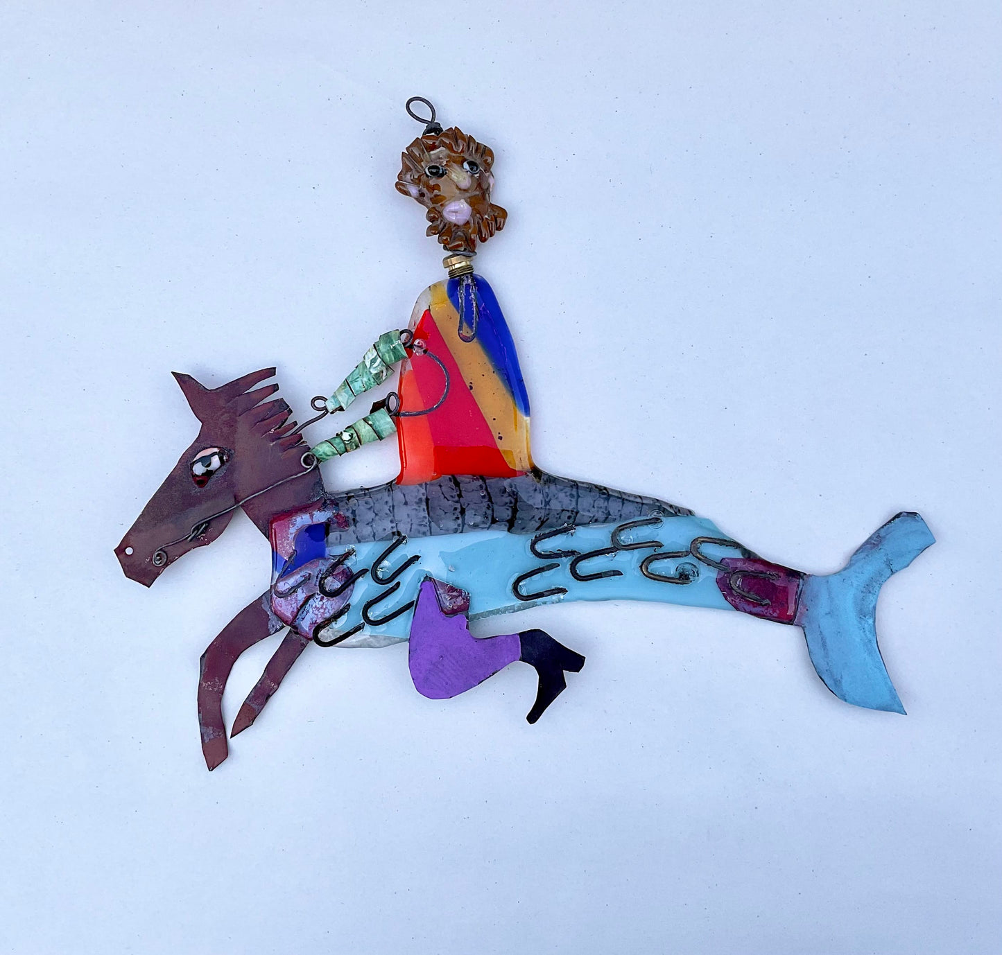 "Cowboy on Sea-Horse" Fused Glass Wired Glass Inventory