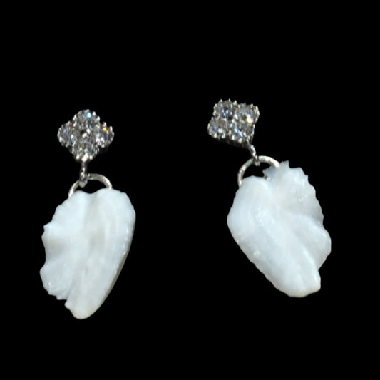 Crystal Post with Halibut Otolith Earrings Magdalena Consignment Flower CZ