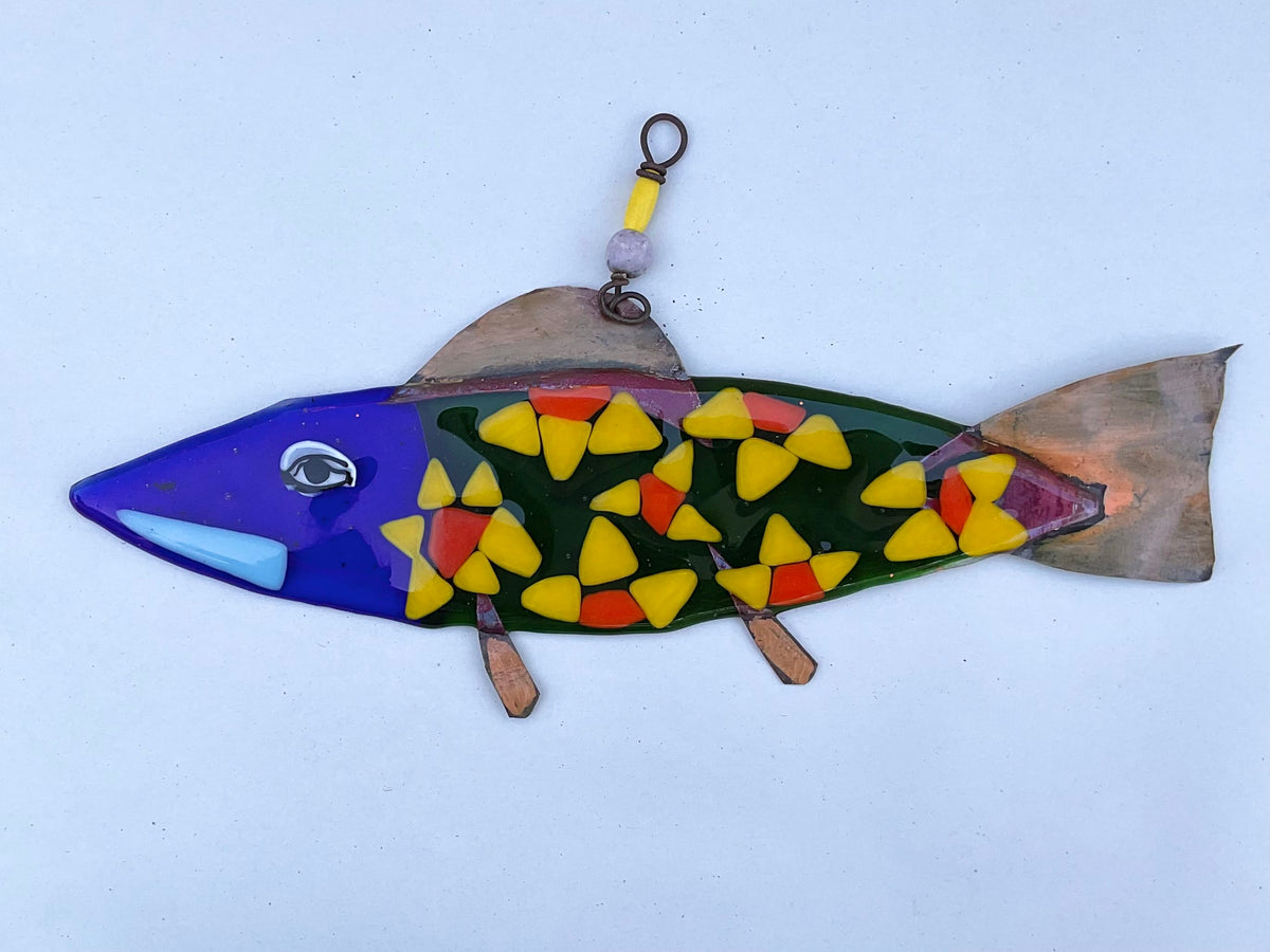 "Daisy Flower Fish"  Fused Glass and Metal Wired Glass Inventory