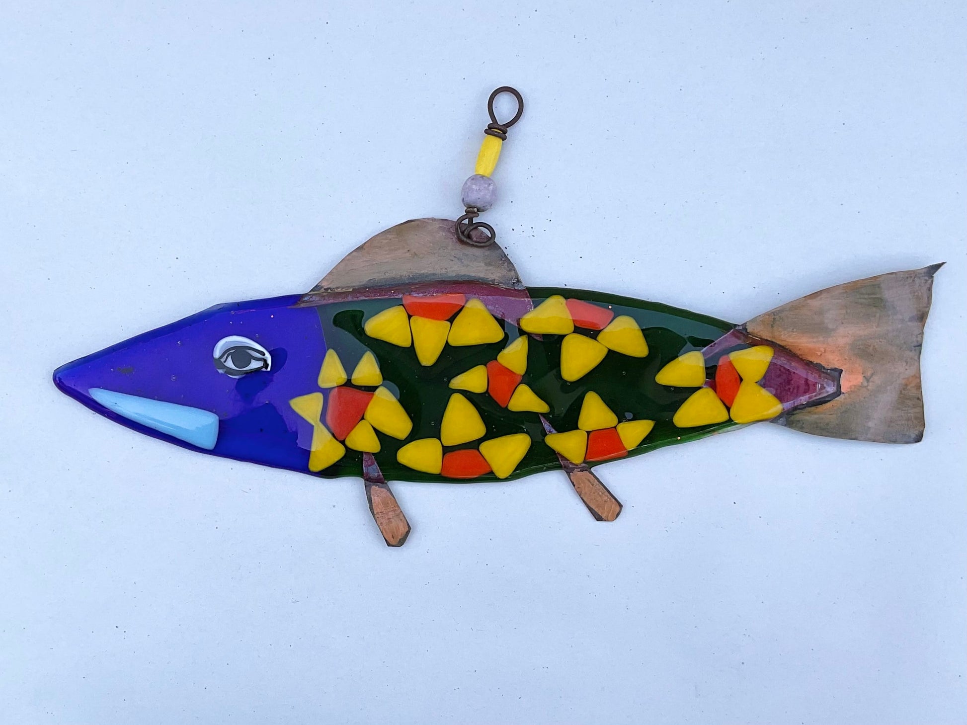 "Daisy Flower Fish"  Fused Glass and Metal Wired Glass Inventory