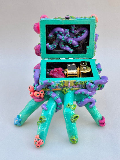 "DAVEY JONES OCTOPUS" Musical Treasure Chest Sculpture Andrea Forbush Consignment