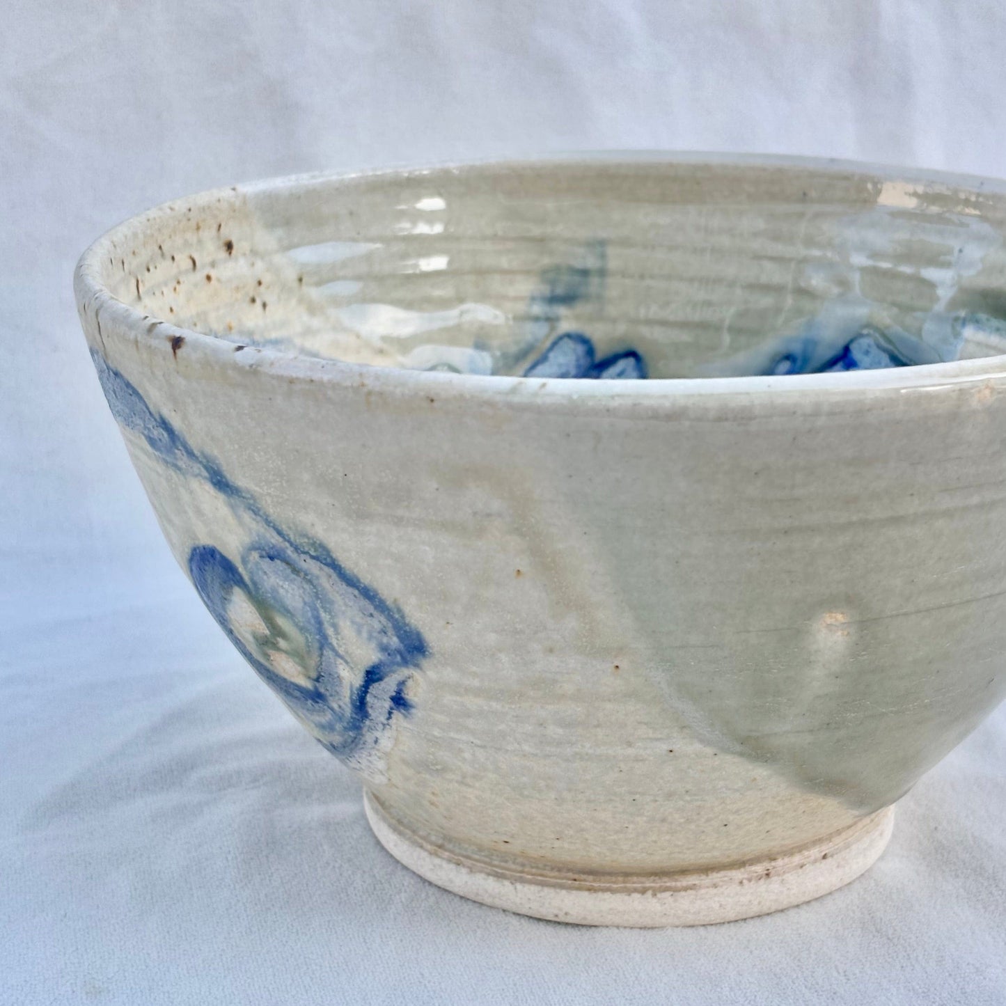Deep Porcelain Ceramic Fish Bowl - Cream/Blue Juls Inventory