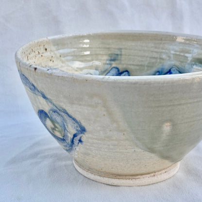 Deep Porcelain Ceramic Fish Bowl - Cream/Blue Juls Inventory