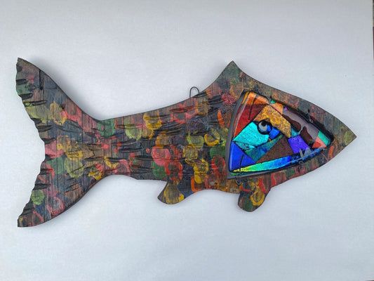 "Dichroic Deco Fish" Fused Glass Sculpture Wired Glass Inventory