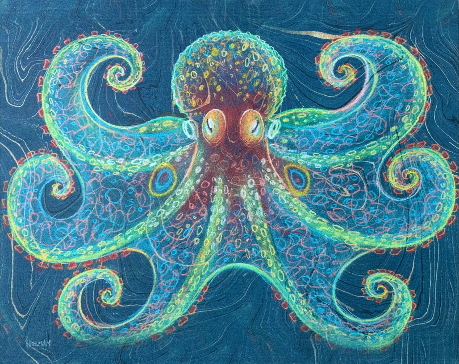 "Diematic Octopus" Wooden Print Stephen Holman Consignment
