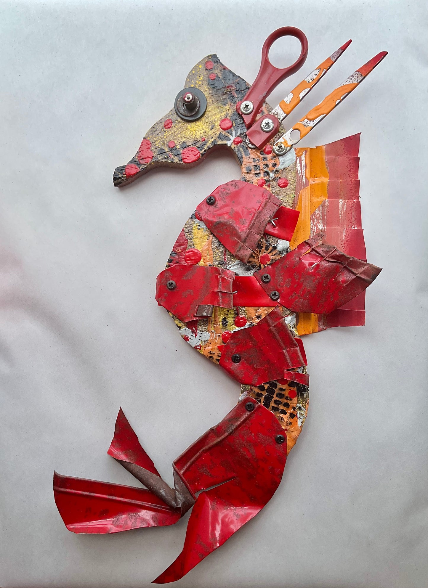 Eco-Folk "Seahorse" Collection - Mixed Media Rodrigo Consignment Red Scissors : 18" x 8" x 2"