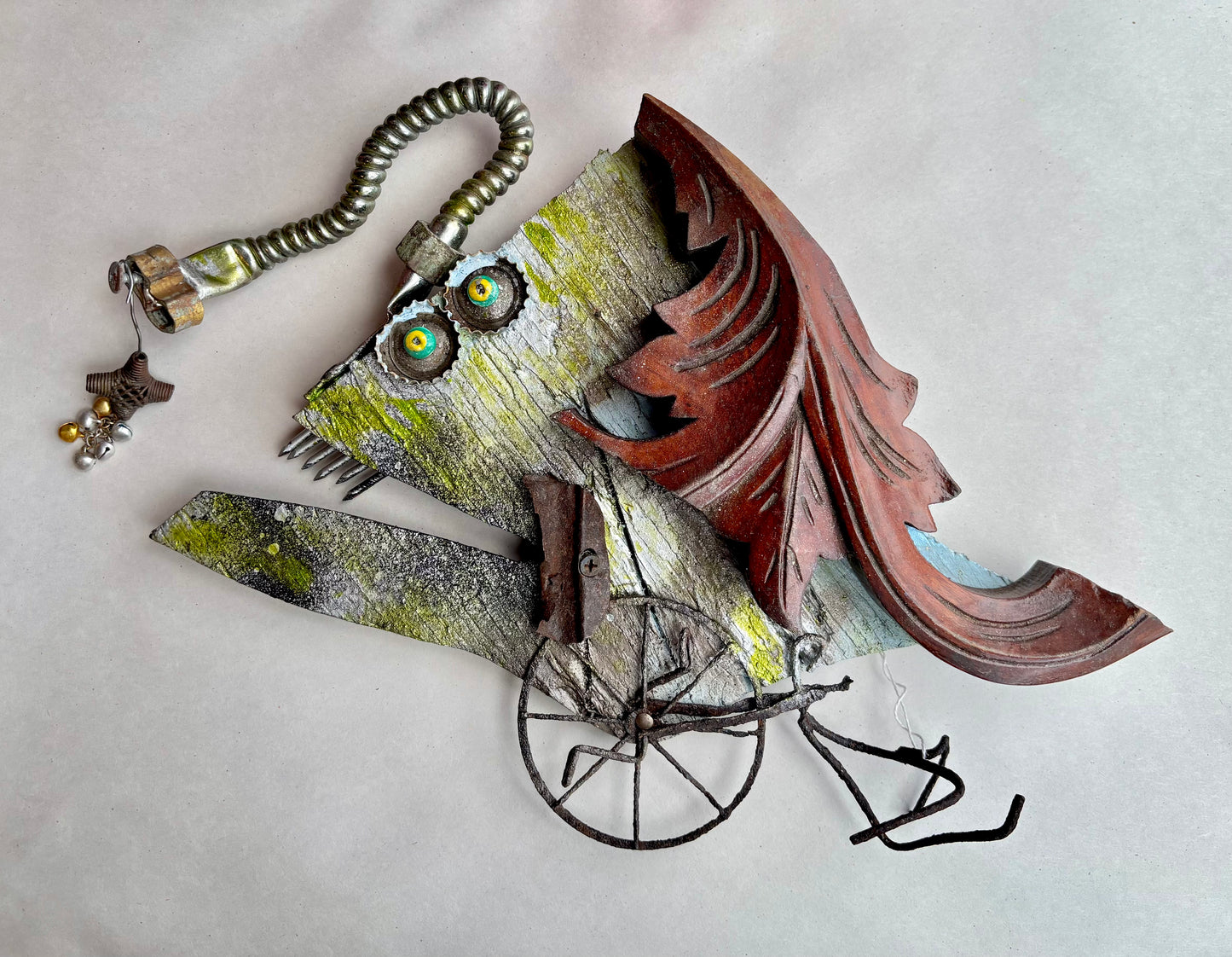 "El Vez" Green Angler Fish Wooden Fish - Eco Folk Art Rodrigo Consignment