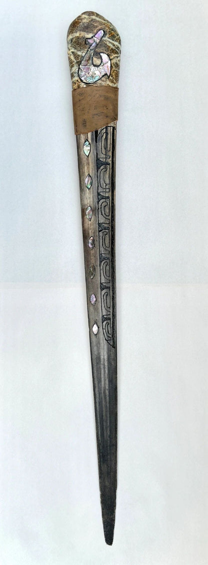 Etched Swordfish Bills BUCK LOPEZ Consignment 33" - Hawaiian Hook Abalone inlay