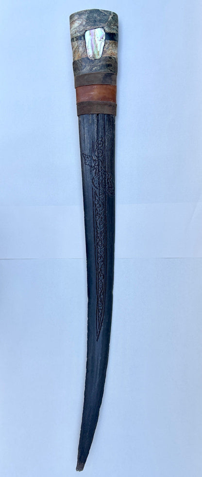 Etched Swordfish Bills BUCK LOPEZ Consignment 36" - Catalina Island Etching and Saddle Brown Leather