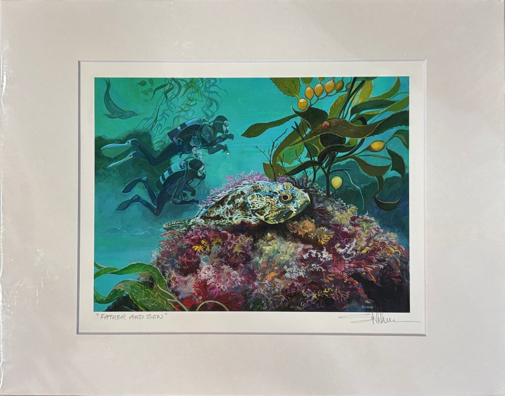 Father and Son diving in Catalina Print Stephen Holman Consignment