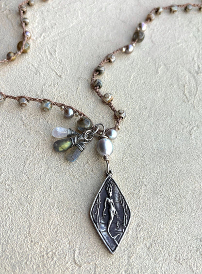 Fine Silver Casino Mermaid Pendant on Beaded Necklace Heidi Duran Inventory