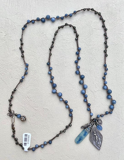 Fine Silver Casino Mermaid Pendant on Beaded Necklace Heidi Duran Inventory Blue Sponge Coral and Pyrite