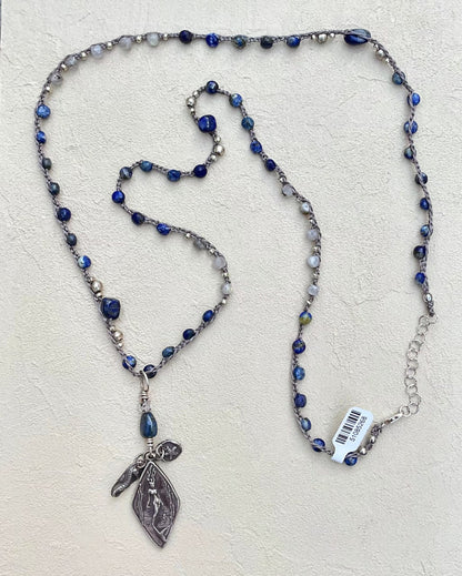 Fine Silver Casino Mermaid Pendant on Beaded Necklace Heidi Duran Inventory Lapis and Labradorite