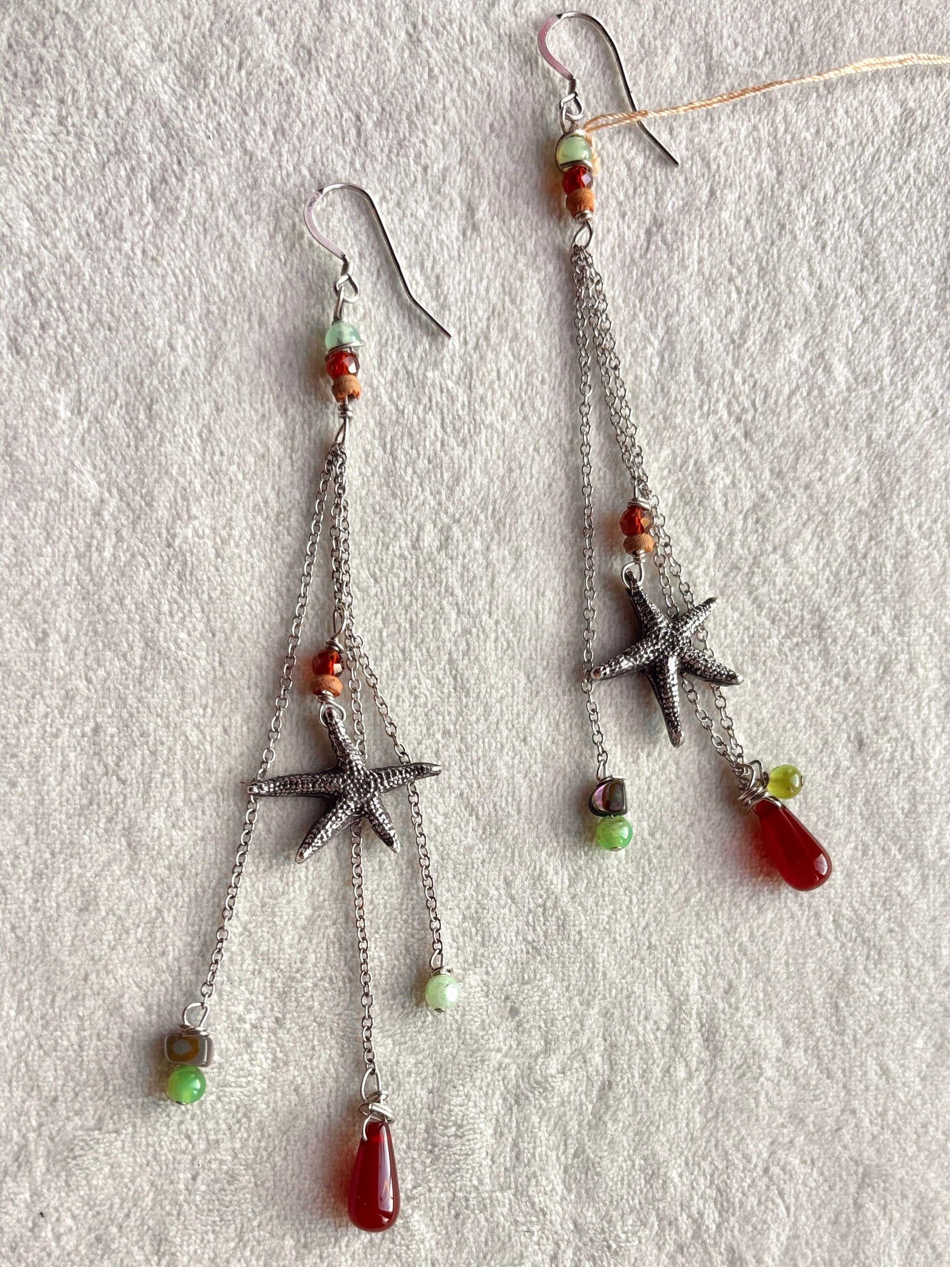 Fine Silver Sea Star Earrings Heidi Duran Consignment Carnelian/Abalone/Chrysoprase