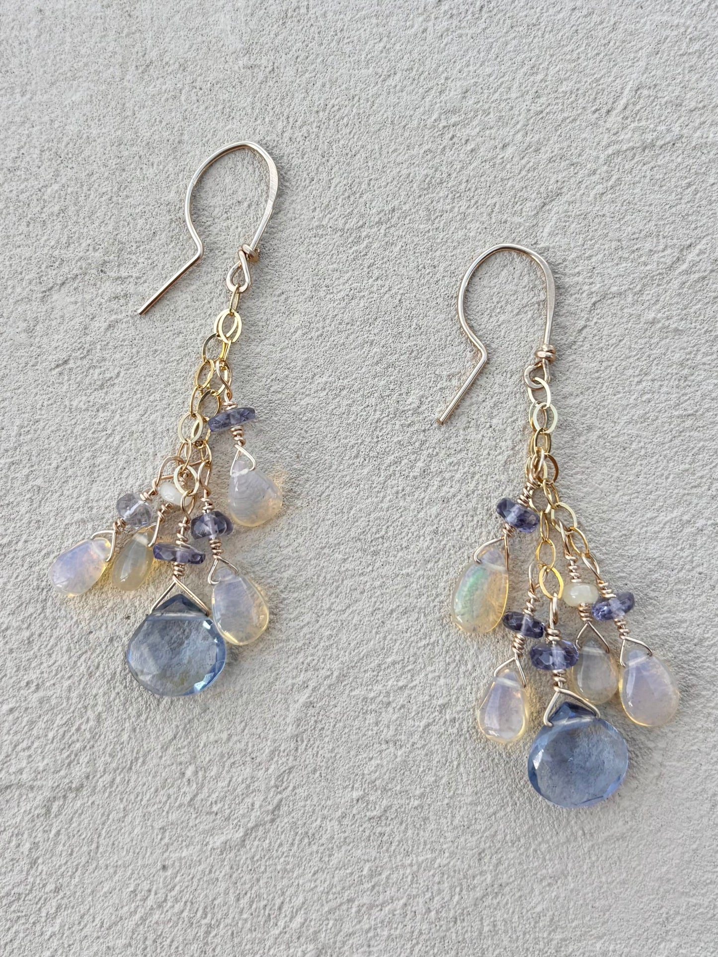 Fire Opal 14K GF Earrings Elise Peters Inventory Iolite and Opals