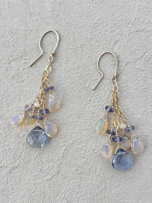 Fire Opal 14K GF Earrings Elise Peters Inventory Iolite and Opals